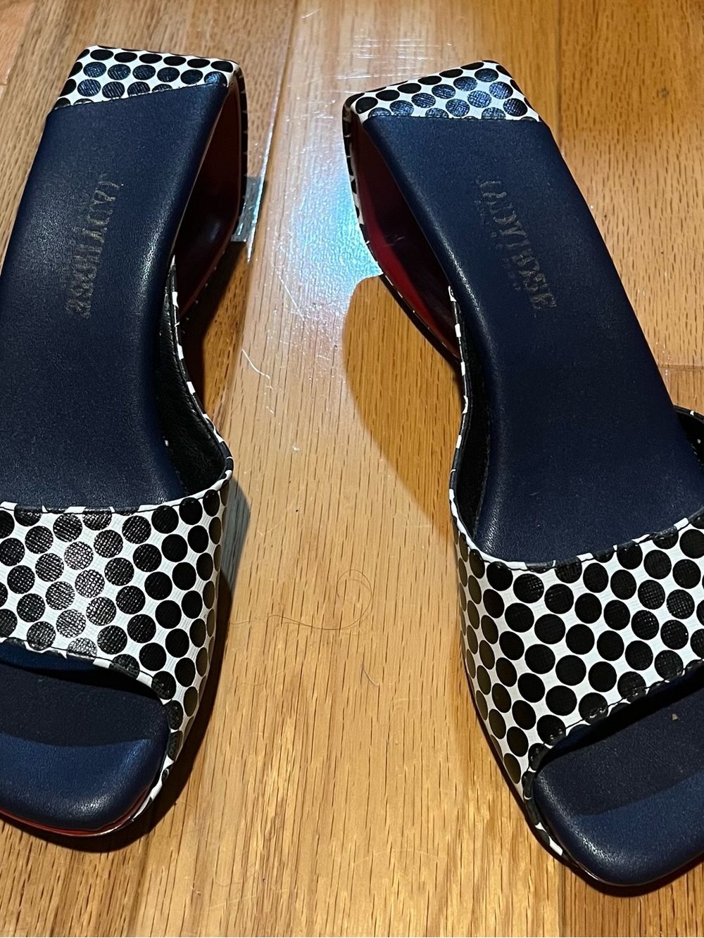 Polka Dot Slide Mules in Navy and White - Women's